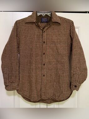 Pendleton Vtg Women’s Large Brown 100% Virgin Wool Plaid Shirt *READ